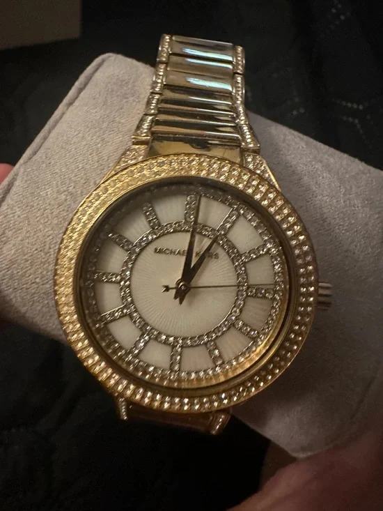 Michael Kors Gold Tone Crystal-Trim Watch Mother of Pearl face - Picture 8 of 11